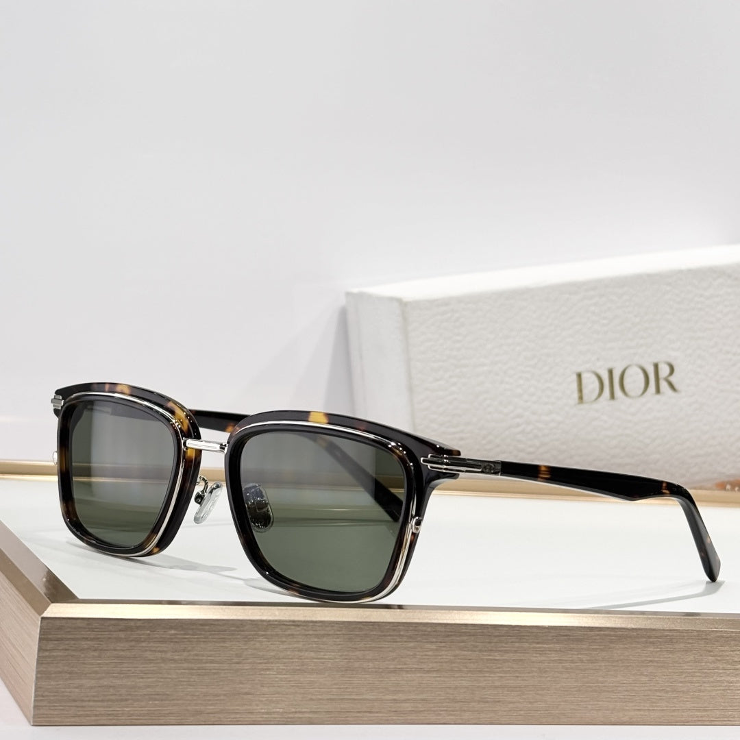 D**R DiorBlackSuit S2I Square Sunglasses | Tortoise Acetate Frame, Dark Green Lenses, Silver Metal Inner Frame | Multiple Colors