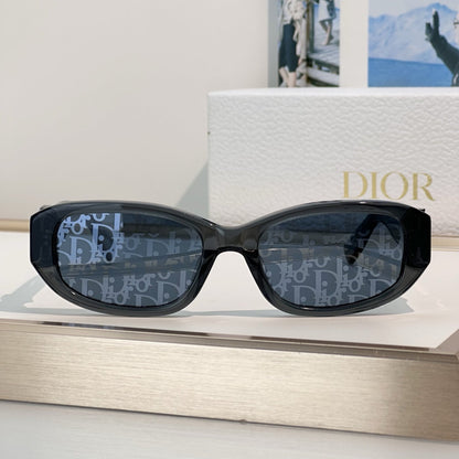 D**R Slim Oval Sunglasses with Smoky Transparent Grey Frame, CD Oblique Monogram Print Lenses & Gunmetal Hardware
