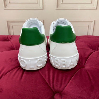 D*G 2026 Premium Leather Casual Sneakers - Designer Unisex Shoes in White & White/Green