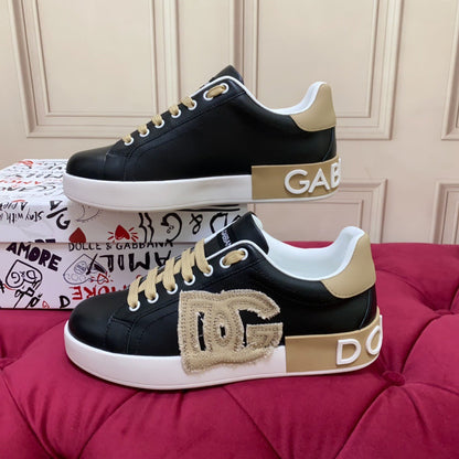 D*G 2026 Premium Leather Casual Sneakers - Designer Unisex Shoes in Black & White