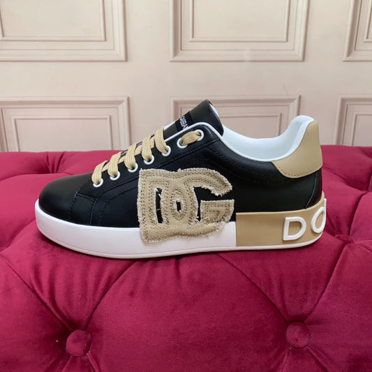 D*G 2026 Premium Leather Casual Sneakers - Designer Unisex Shoes in Black & White