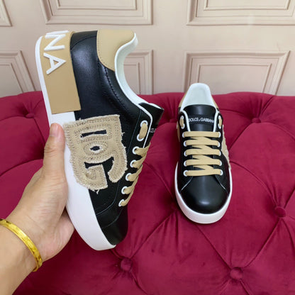 D*G 2026 Premium Leather Casual Sneakers - Designer Unisex Shoes in Black & White