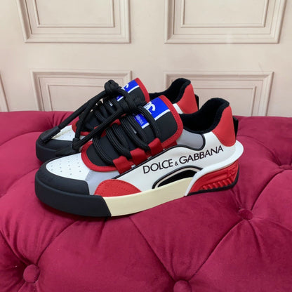D*G 2026 Premium Leather Casual Sneakers - Designer Unisex Shoes in Red, Blue & White