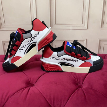 D*G 2026 Premium Leather Casual Sneakers - Designer Unisex Shoes in Red, Blue & White