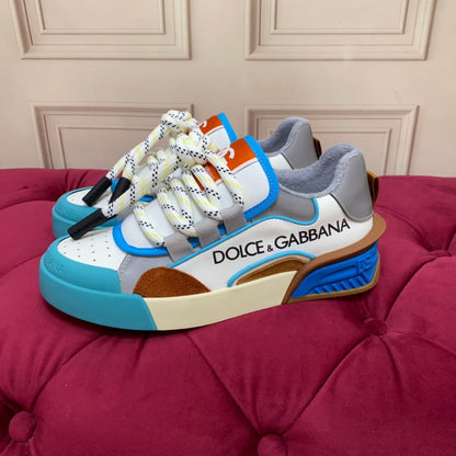 D*G 2026 Premium Leather Casual Sneakers - Designer Unisex Shoes in Red, Blue & White