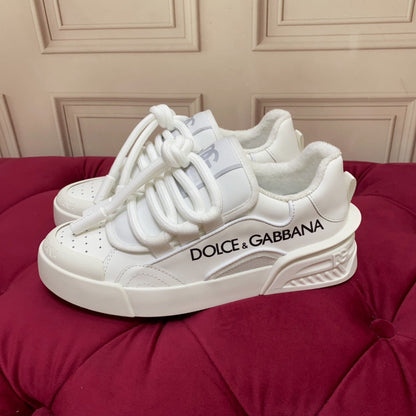 D*G 2026 Premium Leather Casual Sneakers - Designer Unisex Shoes in Red, Blue & White