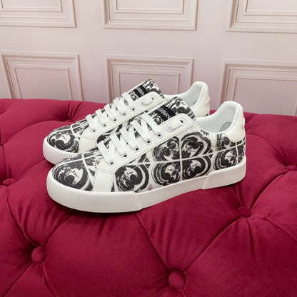 D*G 2026 Premium Leather Casual Sneakers - Designer Unisex Shoes in 2 White Styles