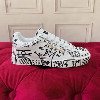 D*G 2026 Premium Leather Casual Sneakers - Designer Unisex Shoes in 2 White Styles