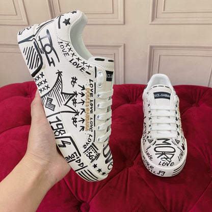 D*G 2026 Premium Leather Casual Sneakers - Designer Unisex Shoes in 2 White Styles
