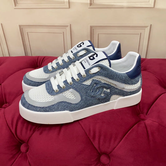 D*G 2026 Premium Leather Casual Sneakers - Designer Unisex Shoes in Blue & Black
