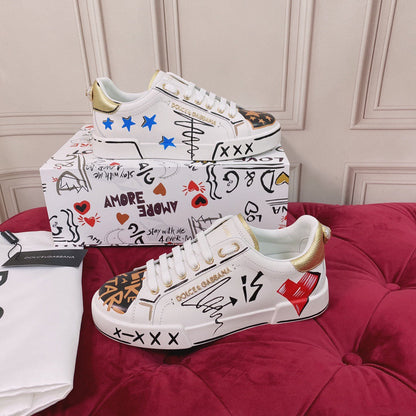 D*G 2026 Luxury Genuine Leather Casual Sneakers - Italian Designer Unisex Shoes