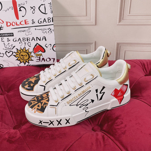 D*G 2026 Luxury Genuine Leather Casual Sneakers - Italian Designer Unisex Shoes