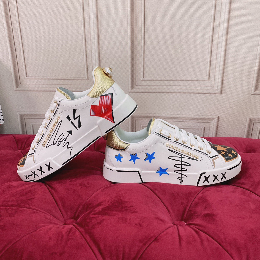 D*G 2026 Luxury Genuine Leather Casual Sneakers - Italian Designer Unisex Shoes