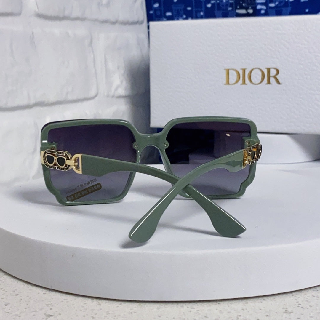 D**R Oversized Square Sunglasses | Mint Green Frame, Gold CD Logo Temple & Blue-Grey Gradient Lenses