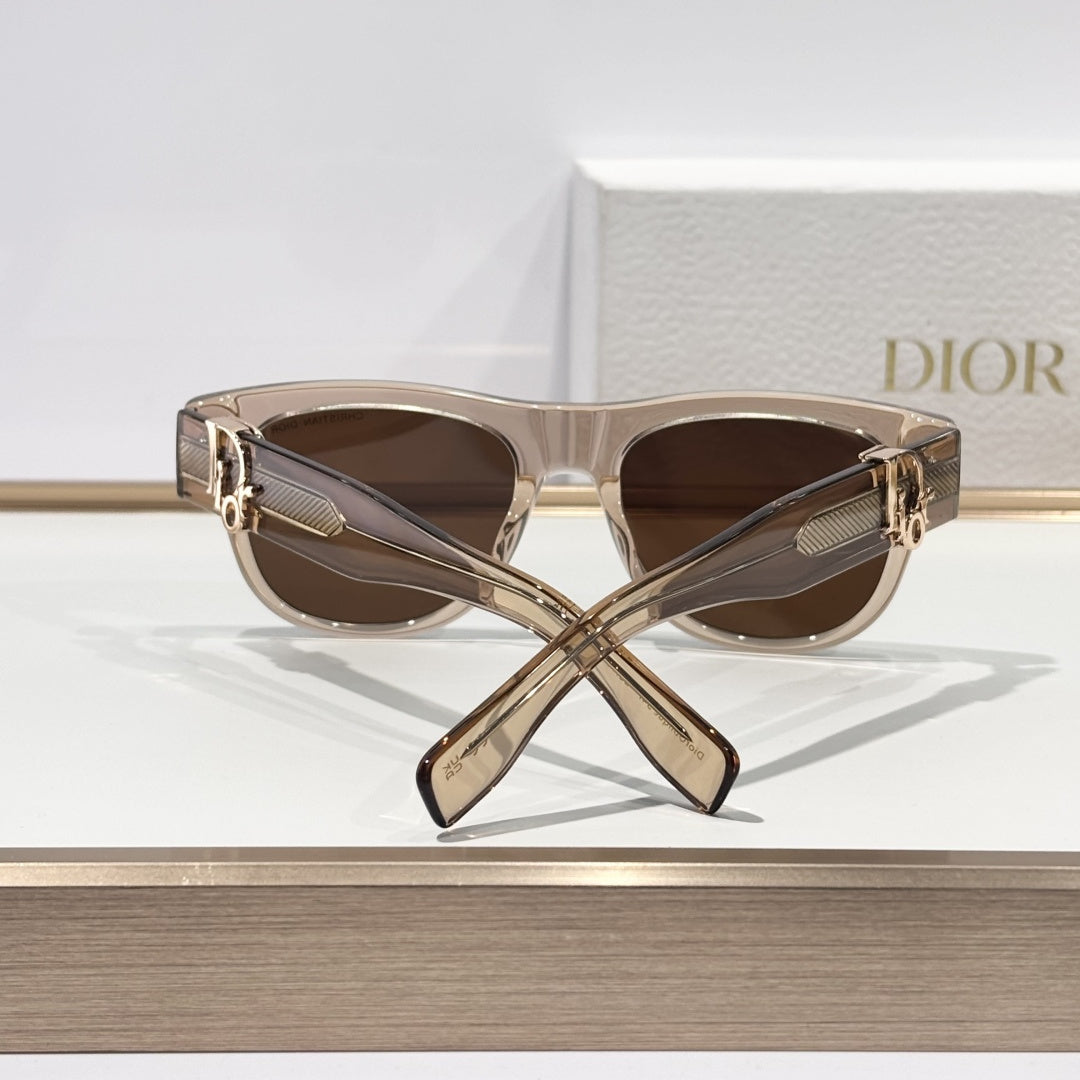 D**R DiorBlackSuit S6U Sunglasses | Transparent Champagne Acetate Square Frame, Brown Lenses, Signature Metal Hinge | Multiple Colors