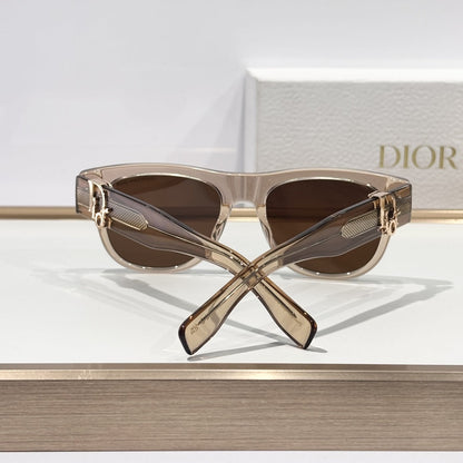 D**R DiorBlackSuit S6U Sunglasses | Transparent Champagne Acetate Square Frame, Brown Lenses, Signature Metal Hinge | Multiple Colors