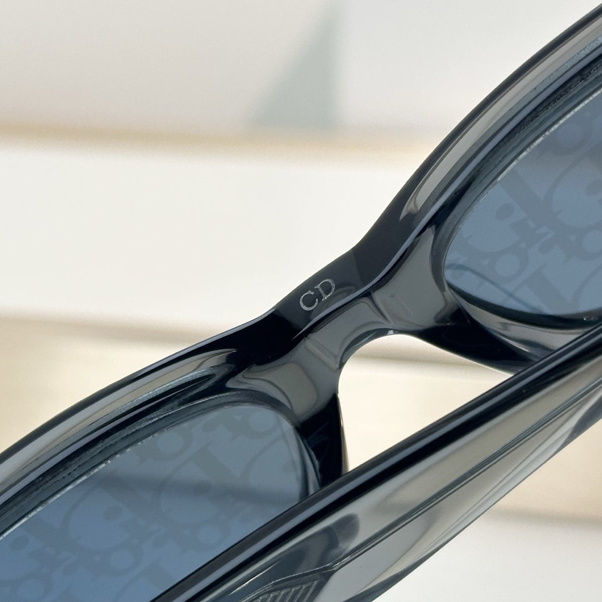D**R Slim Oval Sunglasses with Smoky Transparent Grey Frame, CD Oblique Monogram Print Lenses & Gunmetal Hardware