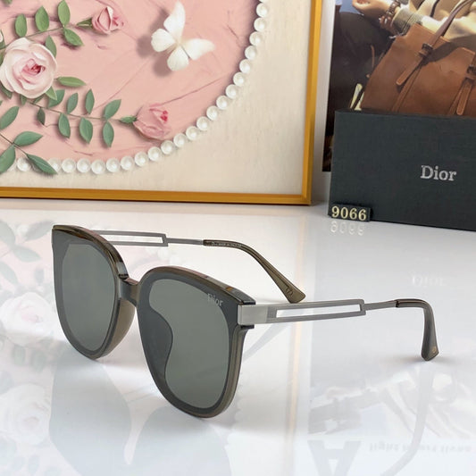 D**R Oversized Butterfly Sunglasses with Glossy Black Acetate Frame, Dark Grey Lenses & Geometric Open-Work Metal Bar Temples