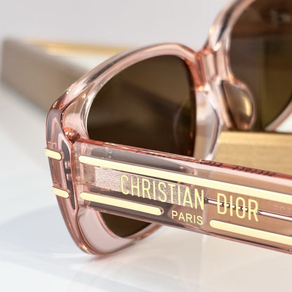 D**R Thick Rectangular Sunglasses with Tortoiseshell Acetate Frame, Brown Gradient Lenses & Gold Logo Temple Hardware