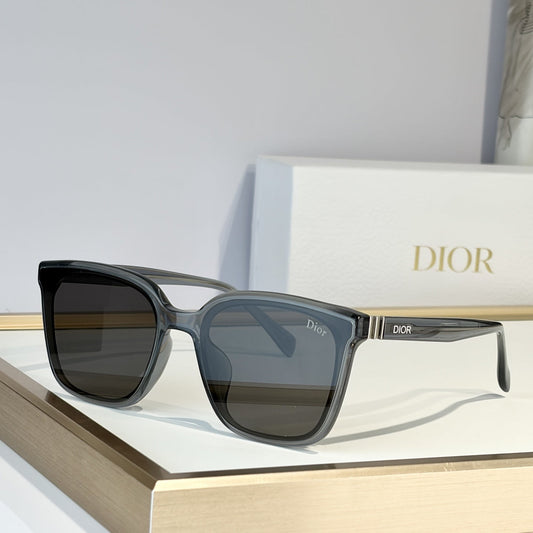 D**R Oversized Square Cat-Eye Sunglasses | Two-Layer Acetate Frame, Triple-Bar Metal Hinge, DIOR Temple Lettering | 4 Colors incl. Black-Blue & Black-Grey