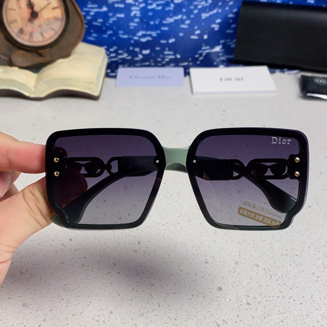 D**R Oversized Square Sunglasses | Sage Green Frame, Gold CD Logo Temple & Blue-Purple Gradient Lenses