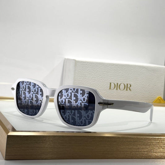 D**R Thick Square Sunglasses | Dior Oblique Monogram Print or Flat Dark Lenses, White & Smoky Grey Acetate Full Frame | 5 Colors