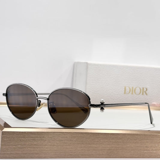 D**R MissDior S3U Round Metal Sunglasses | Gunmetal Frame, Brown Flat Lenses, Pearl Hinge Detail | Multiple Colors