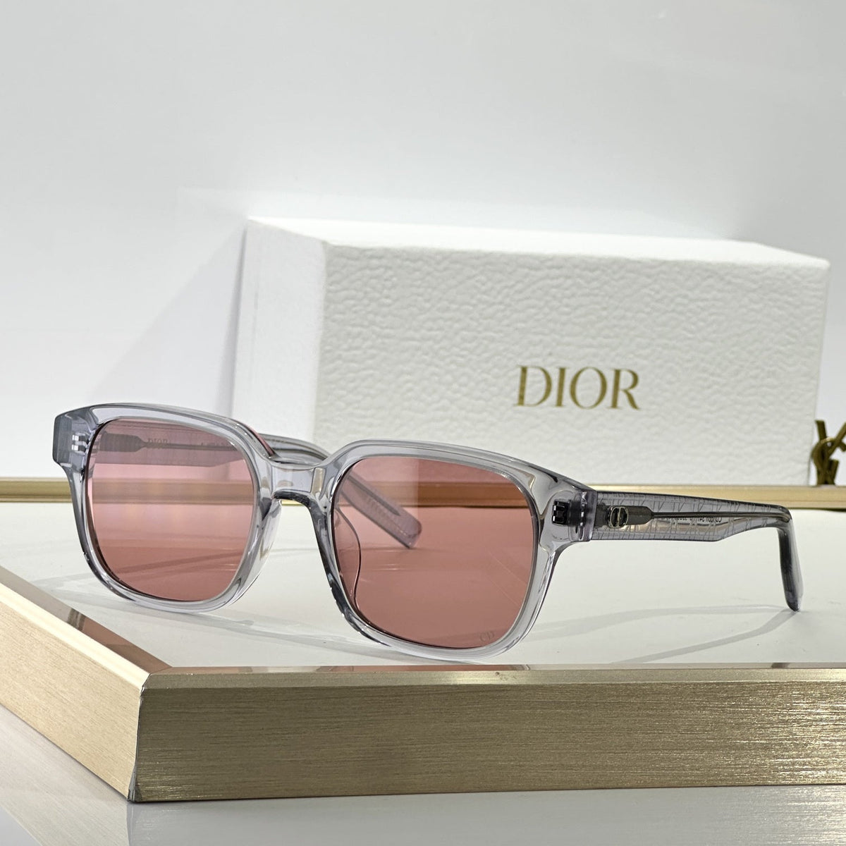 D**R Square Sunglasses | Transparent Champagne Frame, Honey Brown Gradient Lenses & Black CD Logo Hinge | 6 Colorways