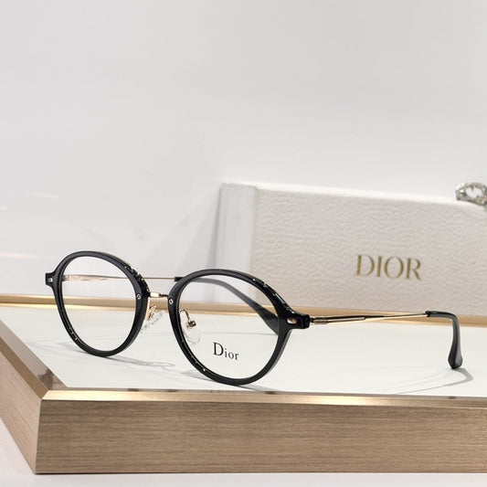 D**R Round Optical Glasses | 6 Colors incl. Black, Tortoiseshell & Crystal Acetate, Gold & Silver Metal Combination Frame, Dior Script Lens Print