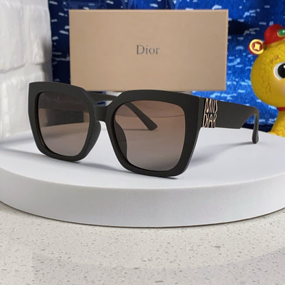 D**R MissDior Thick Square Sunglasses | Black Acetate Frame, Brown Gradient Lenses & Bold Logo Temple