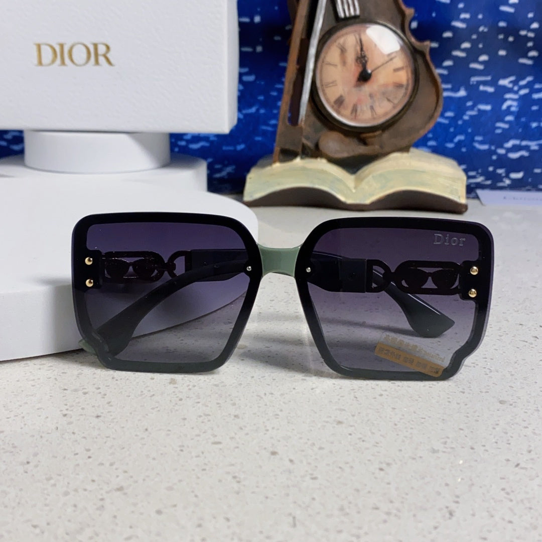 D**R Oversized Square Sunglasses | Sage Green Frame, Gold CD Logo Temple & Blue-Purple Gradient Lenses