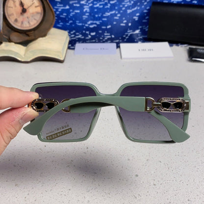D**R Oversized Square Sunglasses | Mint Green Frame, Gold CD Logo Temple & Blue-Grey Gradient Lenses