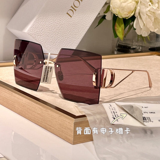 D**R Oversized Rimless Square Sunglasses | CD Letter Metal Temple, Gradient & Flat Lenses, Gold & Black Hardware | 5 Colors