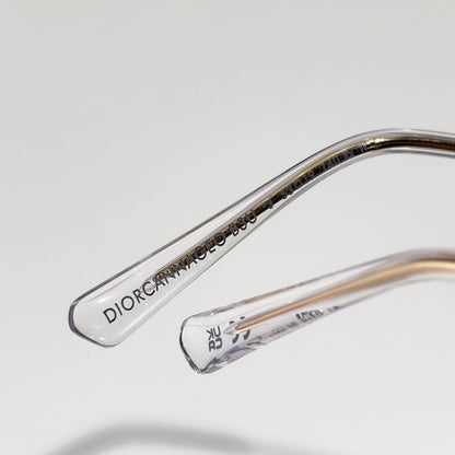 D**R Slim Oval Optical Glasses with Polished Gold Metal Frame, Clear Blue Light Lenses & Cannage Engraved Enamel Temple Detail
