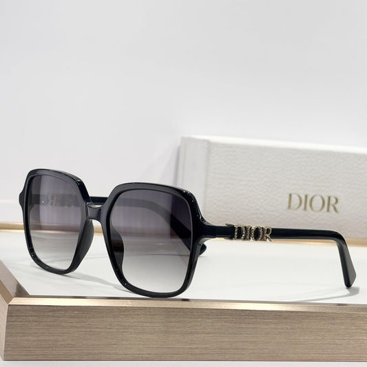 D**R DiorNuit A1U Oversized Square Sunglasses | Black Acetate Frame, Grey Gradient Lenses, Crystal DIOR Letter Temple | Multiple Colors