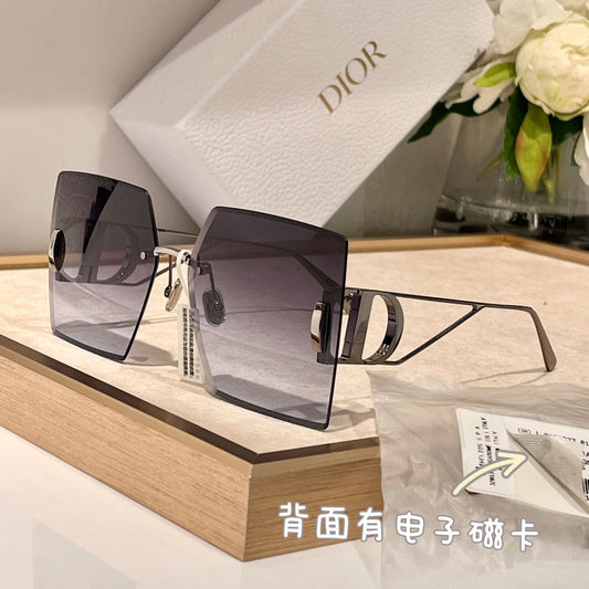 D**R Oversized Rimless Square Sunglasses | CD Letter Metal Temple, Gradient & Flat Lenses, Gold & Black Hardware | 5 Colors