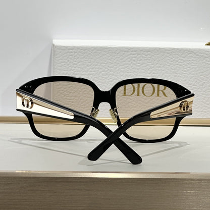 D**R Oversized Square Sunglasses | Glossy Black Frame, Dark Grey Lenses & Gold CD Logo Inlay Temple | 6 Colorways