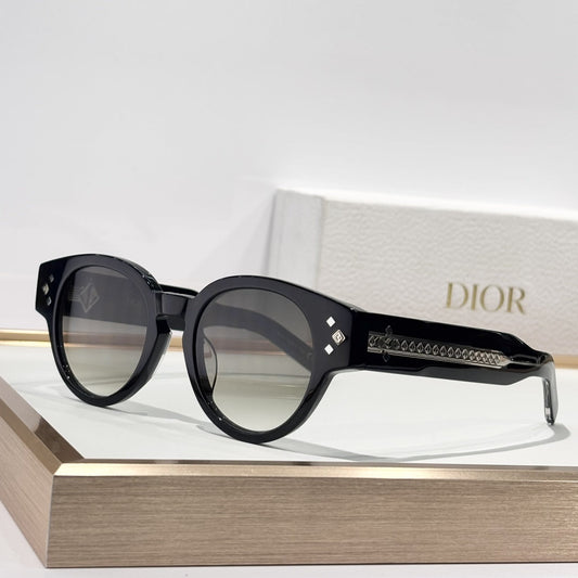 D**R DiorDiamond R1I Round Sunglasses | Black Acetate Frame, Yellow Lenses, Diamond Rivet Detail | Multiple Colors