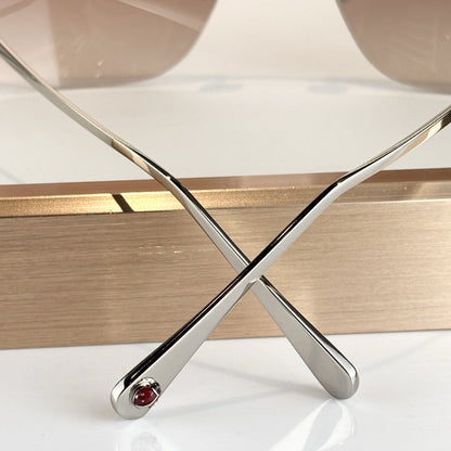 D**R Rimless Square Sunglasses | Silver Metal Temples, 3D Black Floral Detail & Grey Gradient Lenses