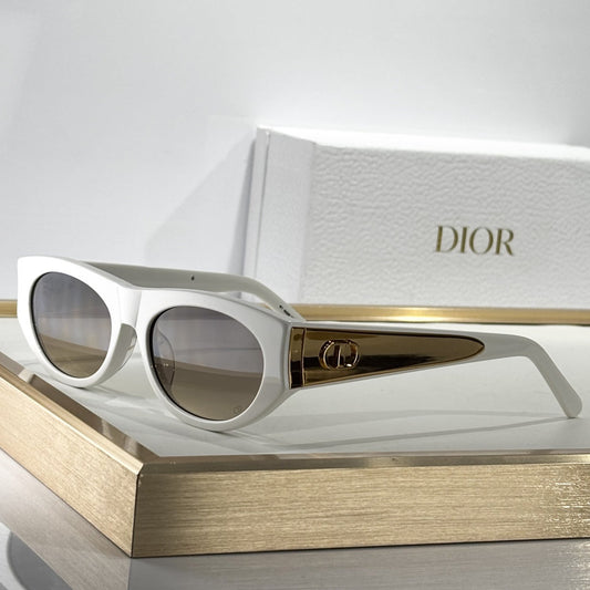 D**R Cat Eye Sunglasses | White Acetate Frame, Brown Gradient Lenses & Gold CD Logo Temple Plate | 6 Colorways