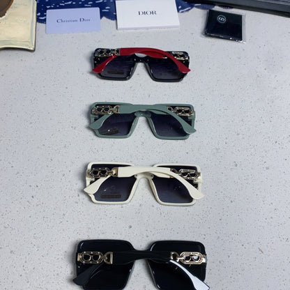 D**R Oversized Square Sunglasses | Black Frame, Red Temple, Gold CD Logo & Grey Gradient Lenses