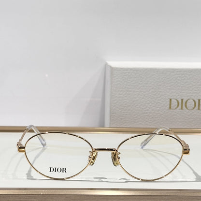 D**R Slim Oval Optical Glasses with Polished Gold Metal Frame, Clear Blue Light Lenses & Cannage Engraved Enamel Temple Detail