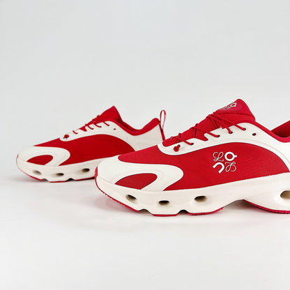 Loewe × On Cloudsolo – Unisex Lightweight Breathable Luxury Collaborative Running Shoes | Scarlet Red & Cream