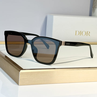 D**R Oversized Square Cat-Eye Sunglasses | Two-Layer Acetate Frame, Triple-Bar Metal Hinge, DIOR Temple Lettering | 4 Colors incl. Black-Blue & Black-Grey