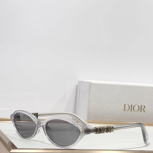 D**R DiorMidnight B1I Cat Eye Sunglasses | Transparent Crystal Acetate Frame, Dark Grey Lenses, Silver Crystal DIOR Letter Temple | Multiple Colors