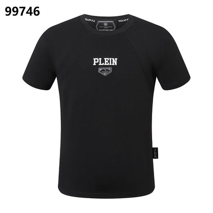 P**P Men's Smart Casual Logo Emblem T-Shirt | Black White